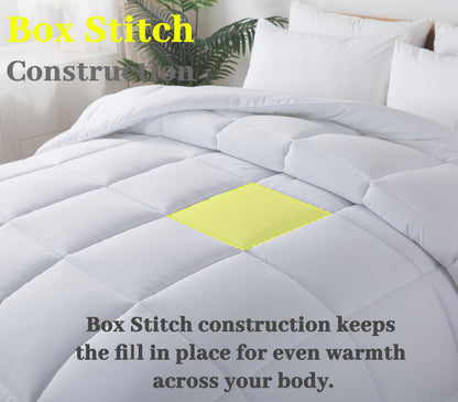 BedTreat Down Alternative Comforter with Corner Tabs - All Season Quilted 240 GSM White Comforter, Machine Washable Microfiber Bedding