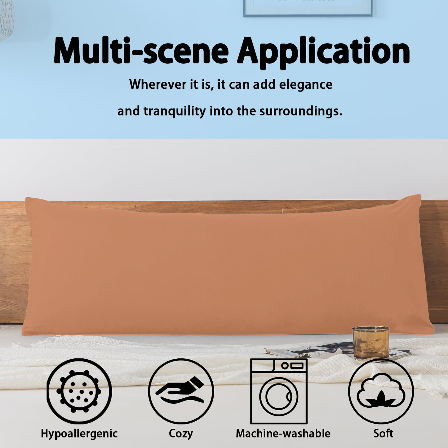 BedTreat Full Body Pillow Insert with Pillowcase for Adults,Long&Fluffy Pillow for Side Sleeper,Soft&Breathable (20X54,Orange)