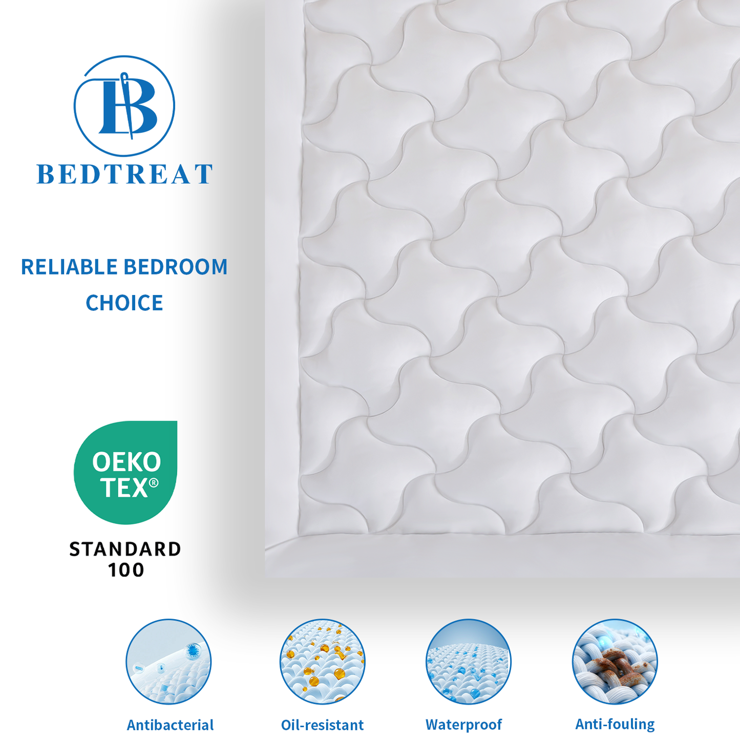 BedTreat 2" Mattress Topper for Back Pain, Breathable Mattress Pad Cover,Wave Diamond Quilted Mattress Protector Cover with 8-21" Deep Elastic Pocket
