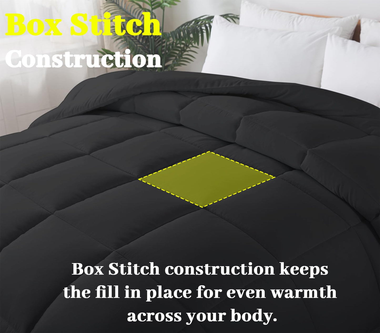 BedTreat Down Alternative Comforter with Corner Tabs - All Season Quilted 240 GSM Black Comforter, Machine Washable Microfiber Bedding