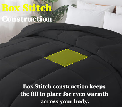 BedTreat Down Alternative Comforter with Corner Tabs - All Season Quilted 240 GSM Black Comforter, Machine Washable Microfiber Bedding
