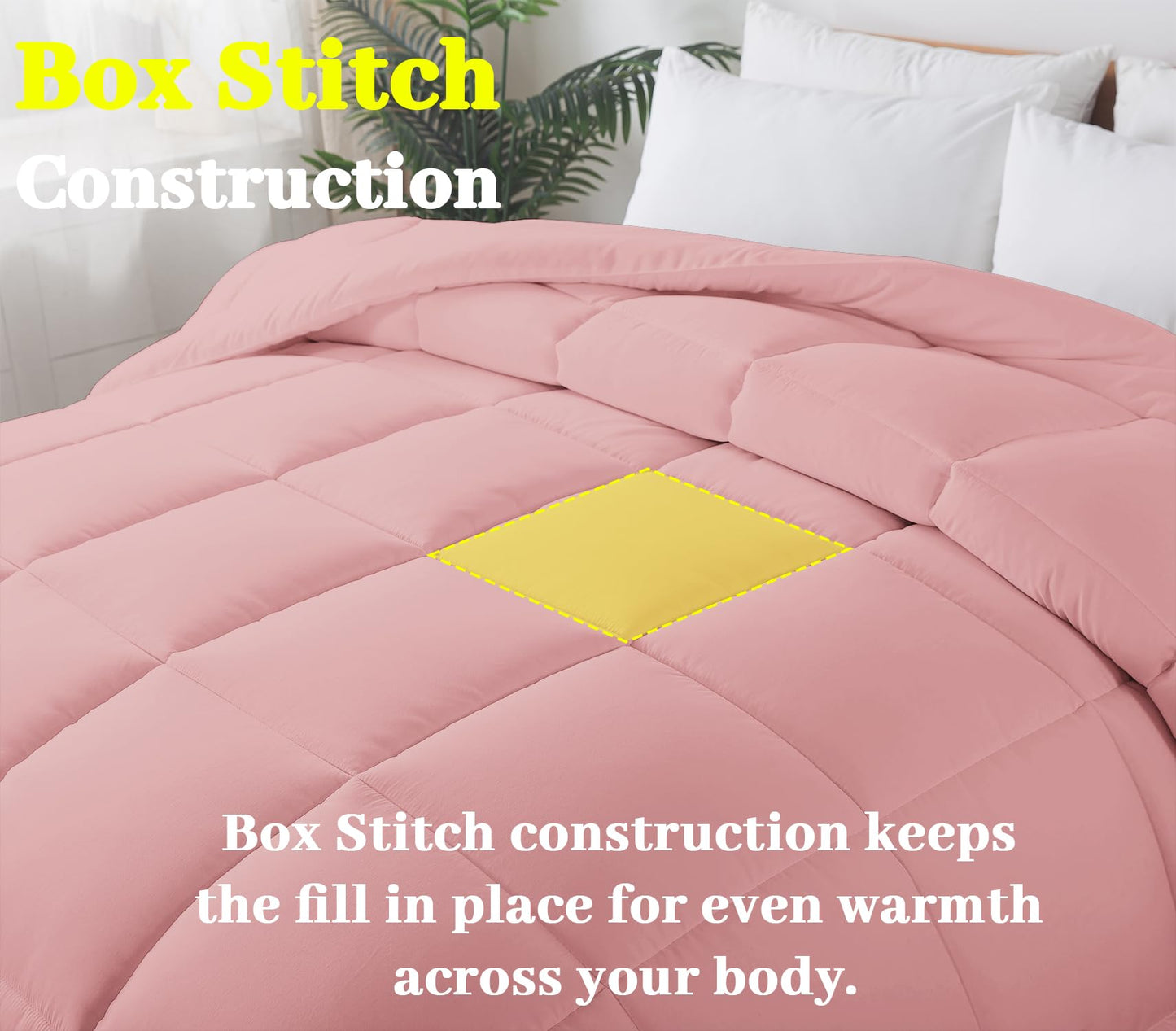 BedTreat Down Alternative Comforter with Corner Tabs - All Season Quilted 240 GSM Pink Comforter, Machine Washable Microfiber Bedding