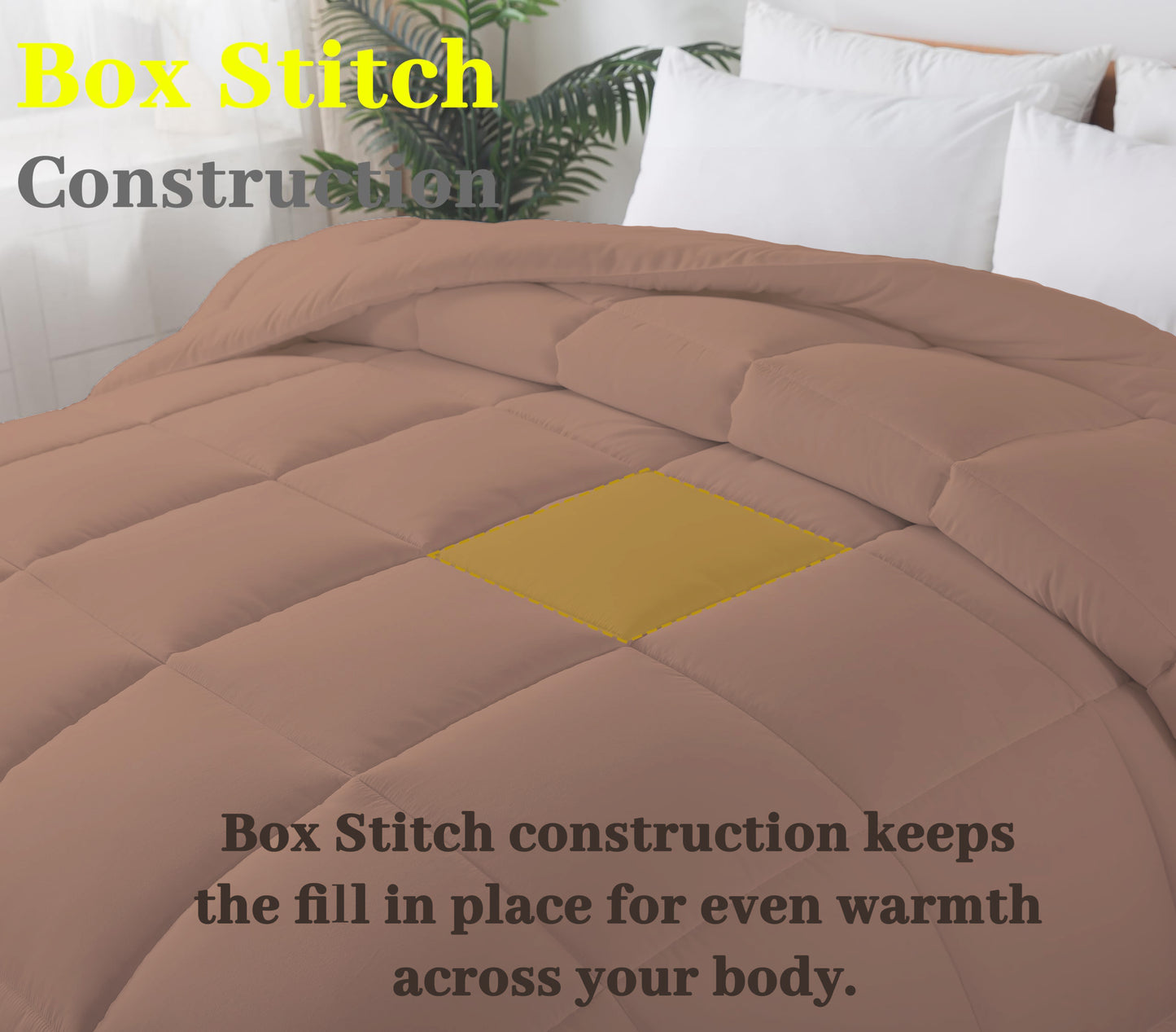 BedTreat Down Alternative Comforter with Corner Tabs - All Season Quilted 240 GSM Coffee Comforter, Machine Washable Microfiber Bedding