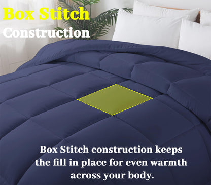 BedTreat Down Alternative Comforter with Corner Tabs - All Season Quilted 240 GSM Blue Comforter, Machine Washable Microfiber Bedding