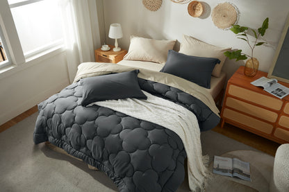 Bedtreat Bedding Comforter Sets，7-Pieces Reversible Bedding Sets，Bed in a Bag with Comforter， Flat Sheet and Fitted Sheet, Pillowcases & Shams，Black/Milky Coffee