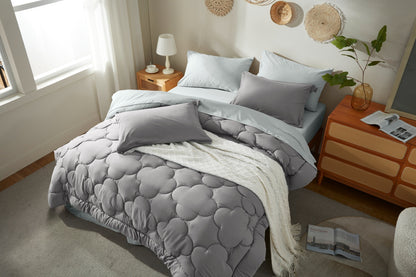Bedtreat Bedding Comforter Sets，7-Pieces Reversible Bedding Sets，Bed in a Bag with Comforter， Flat Sheet and Fitted Sheet, Pillowcase & Sham，Dark Gray/Light Gray