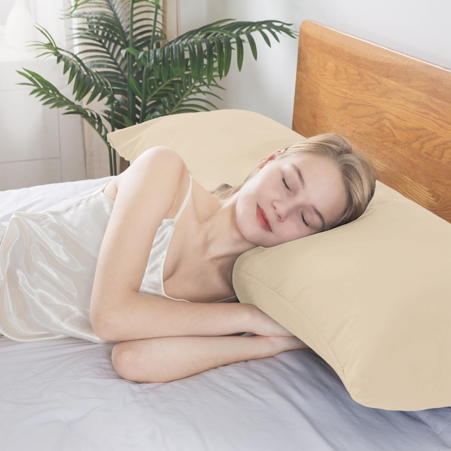 BedTreat Full Body Pillow Insert with Pillowcase for Adults,Long&Fluffy Pillow for Side Sleeper,Soft&Breathable (20X54,Beige)