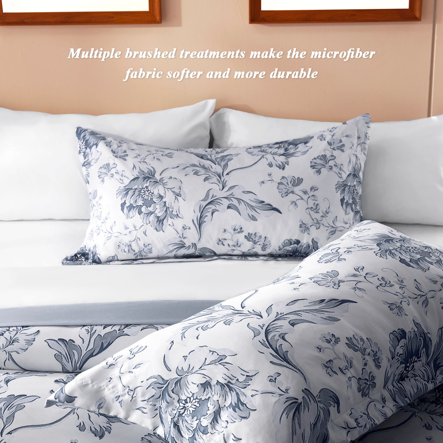 Bedtreat Comforter Sets,7-Pieces Reversible Bedding Sets,Bed in a Bag with Comforter,Flat Sheet and Fitted Sheet,Pillowcases & Shams,Lisse,Blue Mirage
