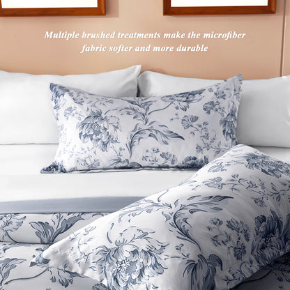 Bedtreat Comforter Sets,7-Pieces Reversible Bedding Sets,Bed in a Bag with Comforter,Flat Sheet and Fitted Sheet,Pillowcases & Shams,Lisse,Blue Mirage