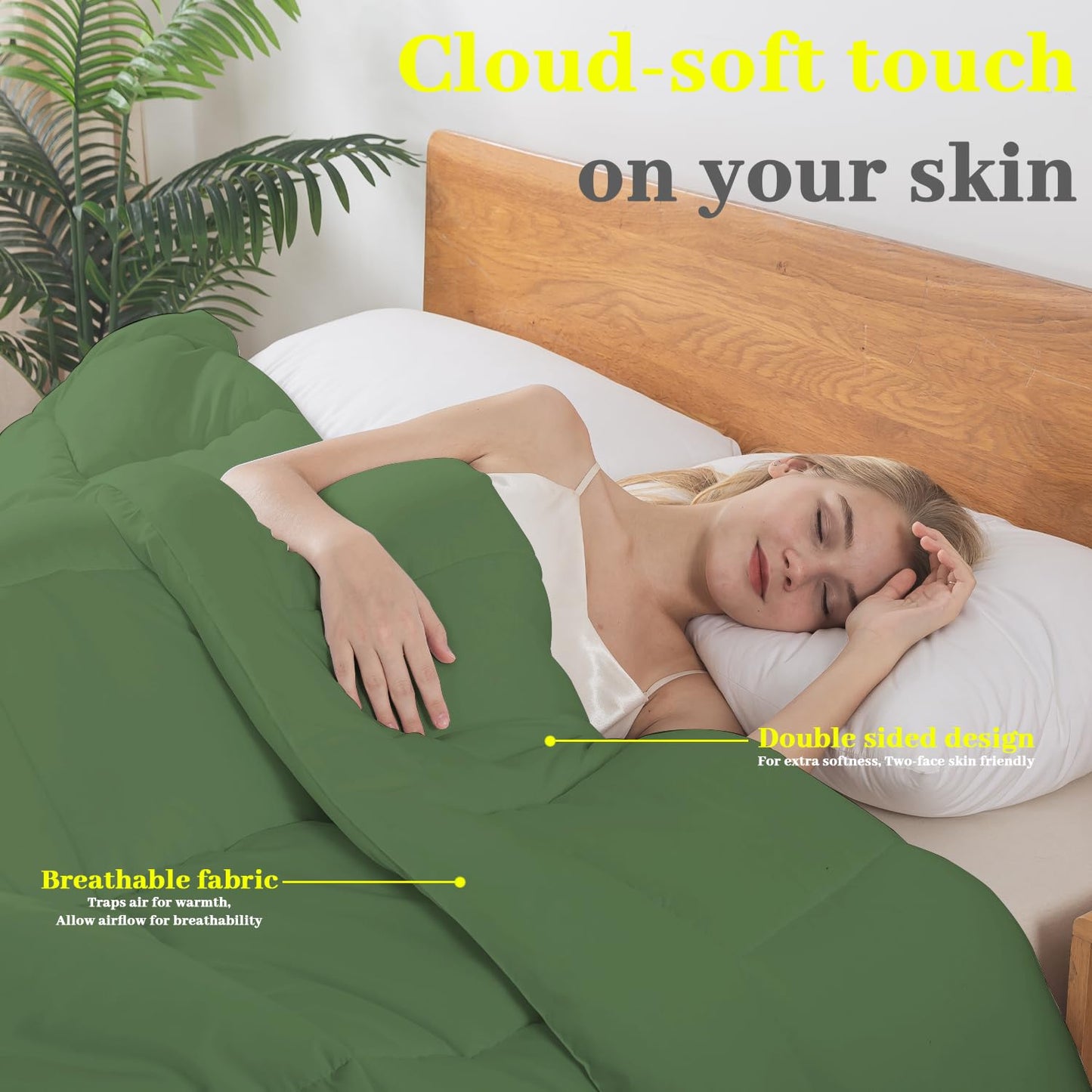 BedTreat Down Alternative Comforter with Corner Tabs - All Season Quilted 240 GSM Green Comforter, Machine Washable Microfiber Bedding