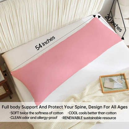 BedTreat Full Body Pillow Insert with Pillowcase for Adults,Long&amp;Fluffy Pillow for Side Sleeper,Soft&amp;Breathable (20X54,Pink)