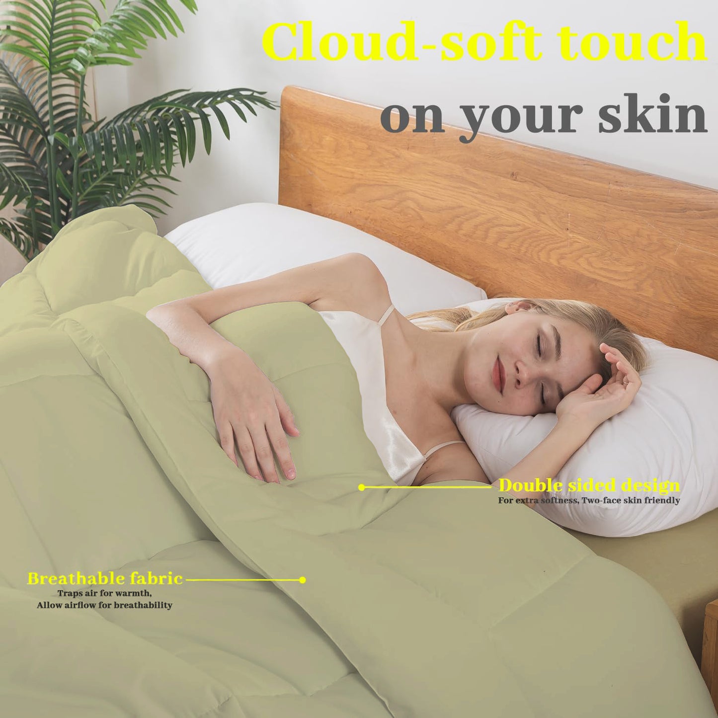 BedTreat Down Alternative Comforter with Corner Tabs - All Season Quilted 240 GSM Light Green Comforter, Machine Washable Microfiber Bedding