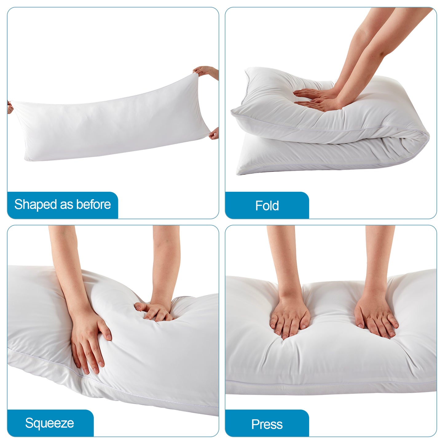 BedTreat Full Cooling Body Pillow for Adults -  Soft & Hypoallergenic Body Support for Side Sleepers - Durable &  Machine Washable with Reversible Cooling Cover（20 X 54, White)