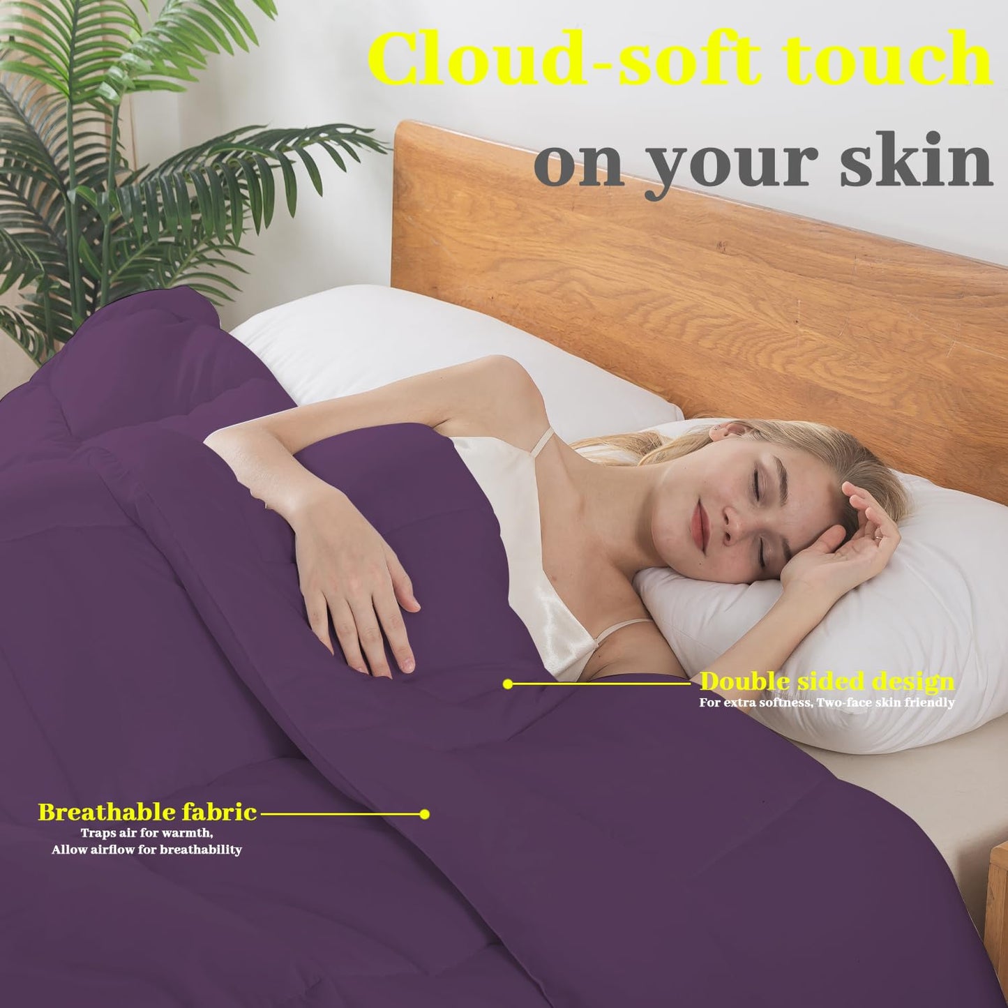 BedTreat Down Alternative Comforter with Corner Tabs - All Season Quilted Twin Size 240 GSM Purple Comforter, Machine Washable Microfiber Bedding