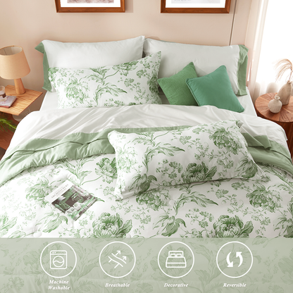 Bedtreat Comforter Sets,7-Pieces Reversible Bedding Sets,Bed in a Bag with Comforter,Flat Sheet and Fitted Sheet,Pillowcases & Shams,Lisse,Tulip Sea