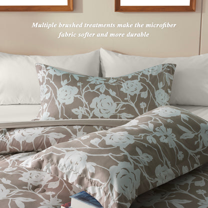 Bedtreat Comforter Sets,7-Pieces Reversible Bedding Sets,Bed in a Bag with Comforter,Flat Sheet and Fitted Sheet,Pillowcases & Shams,Shangri-La,Cobblestone