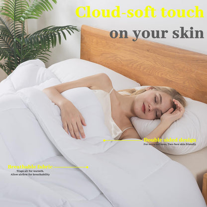 BedTreat Down Alternative Comforter with Corner Tabs - All Season Quilted 240 GSM White Comforter, Machine Washable Microfiber Bedding
