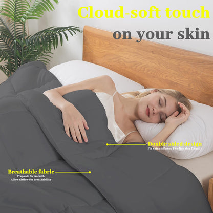 BedTreat Down Alternative Comforter with Corner Tabs - All Season Quilted 240 GSM Grey Comforter, Machine Washable Microfiber Bedding