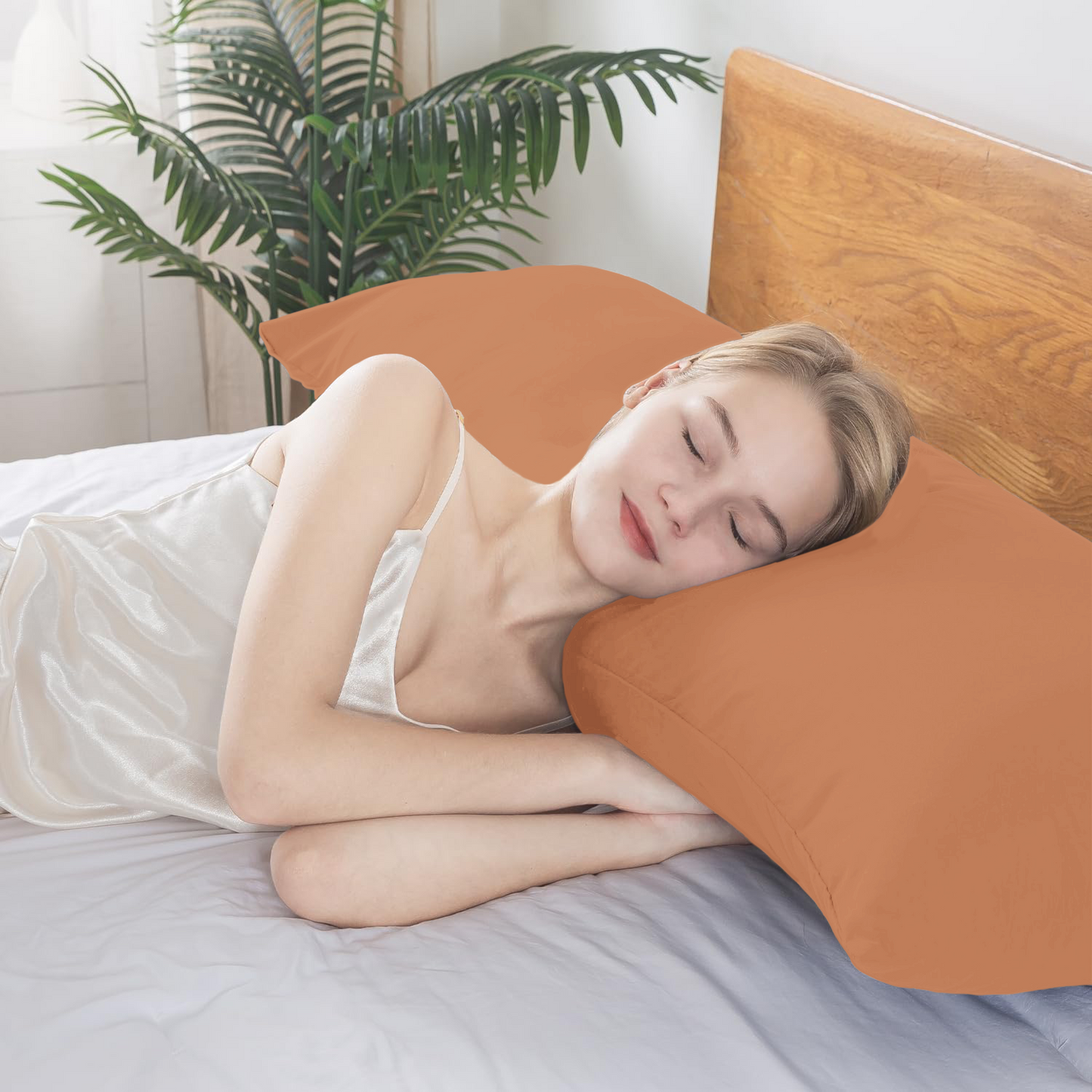 BedTreat Full Body Pillow Insert with Pillowcase for Adults,Long&Fluffy Pillow for Side Sleeper,Soft&Breathable (20X54,Orange)