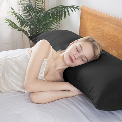 BedTreat Full Body Pillow Insert with Pillowcase for Adults,Long&Fluffy Pillow for Side Sleeper,Soft&Breathable (20X54,Black)