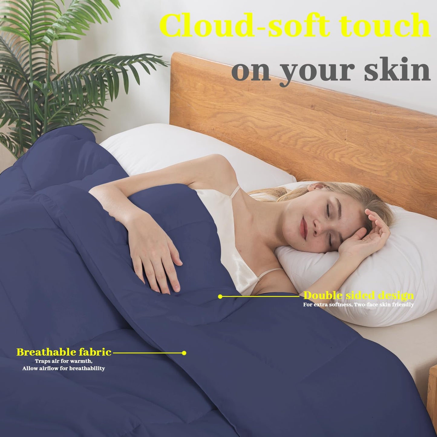 BedTreat Down Alternative Comforter with Corner Tabs - All Season Quilted 240 GSM Blue Comforter, Machine Washable Microfiber Bedding