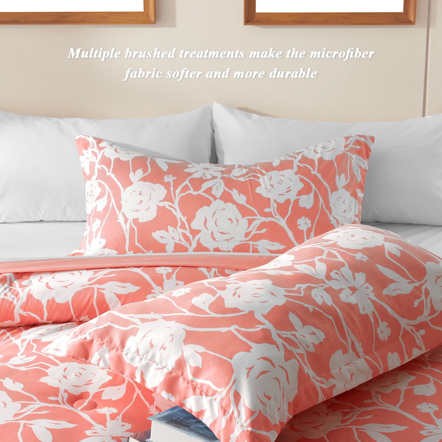 Bedtreat Comforter Sets,7-Pieces Reversible Bedding Sets,Bed in a Bag with Comforter,Flat Sheet and Fitted Sheet,Pillowcase & Sham,Shangri-La,Honeyed Apricot