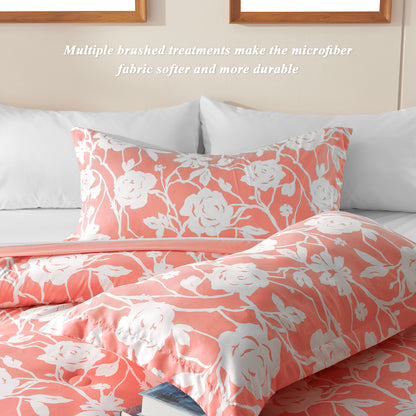 Bedtreat Comforter Sets,7-Pieces Reversible Bedding Sets,Bed in a Bag with Comforter,Flat Sheet and Fitted Sheet,Pillowcase & Sham,Shangri-La,Honeyed Apricot