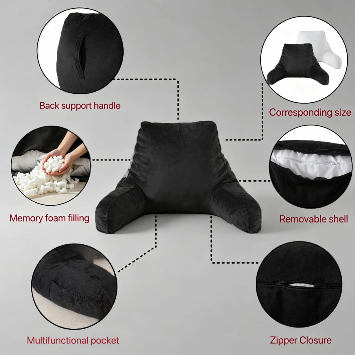 Bedtreat Backrest Reading Pillow, Back Support Pillow with Handrail, Detachable on Both Sides, Specially Designed for Reading and Relaxation（Amethyst)