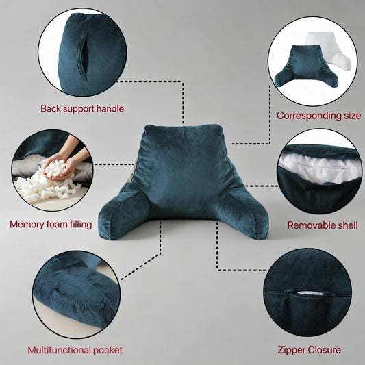Bedtreat Backrest Reading Pillow, Back Support Pillow with Handrail, Detachable on Both Sides, Specially Designed for Reading and Relaxation（Neptune)