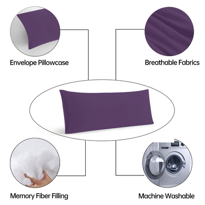 BedTreat Full Body Pillow Insert with Pillowcase for Adults,Long&Fluffy Pillow for Side Sleeper,Soft&Breathable (20X54,Purple)