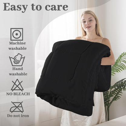 BedTreat Down Alternative Comforter with Corner Tabs - All Season Quilted 240 GSM Black Comforter, Machine Washable Microfiber Bedding