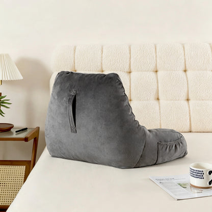 Bedtreat Backrest Reading Pillow, Back Support Pillow with Handrail, Detachable on Both Sides, Specially Designed for Reading and Relaxation（Silver)