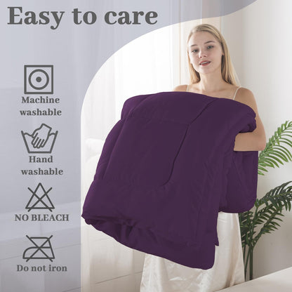 BedTreat Down Alternative Comforter with Corner Tabs - All Season Quilted Twin Size 240 GSM Purple Comforter, Machine Washable Microfiber Bedding