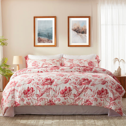 Bedtreat Comforter Sets,7-Pieces Reversible Bedding Sets,Bed in a Bag with Comforter,Flat Sheet and Fitted Sheet,Pillowcases & Shams,Lisse,Mauveglow