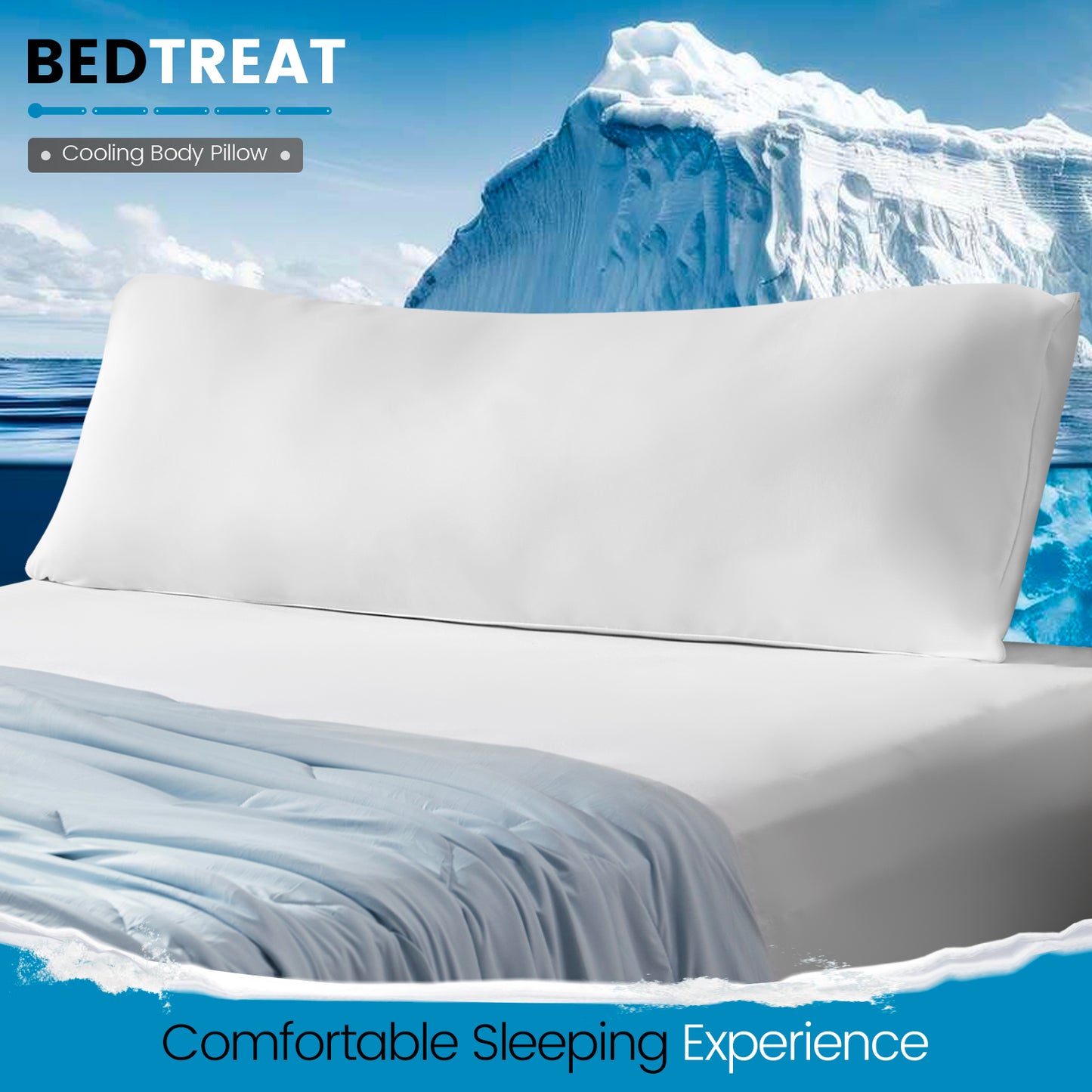 BedTreat Full Cooling Body Pillow for Adults -  Soft & Hypoallergenic Body Support for Side Sleepers - Durable &  Machine Washable with Reversible Cooling Cover（20 X 54, White)