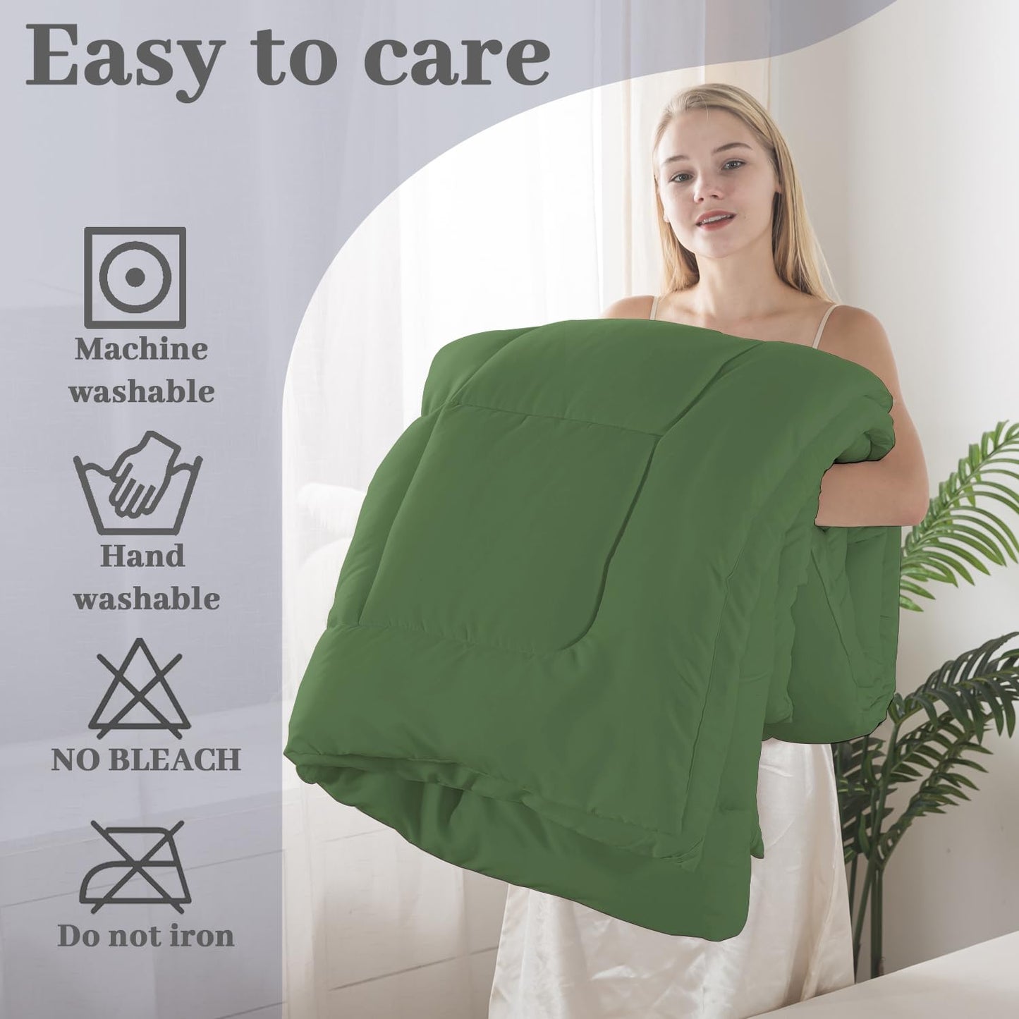 BedTreat Down Alternative Comforter with Corner Tabs - All Season Quilted 240 GSM Green Comforter, Machine Washable Microfiber Bedding