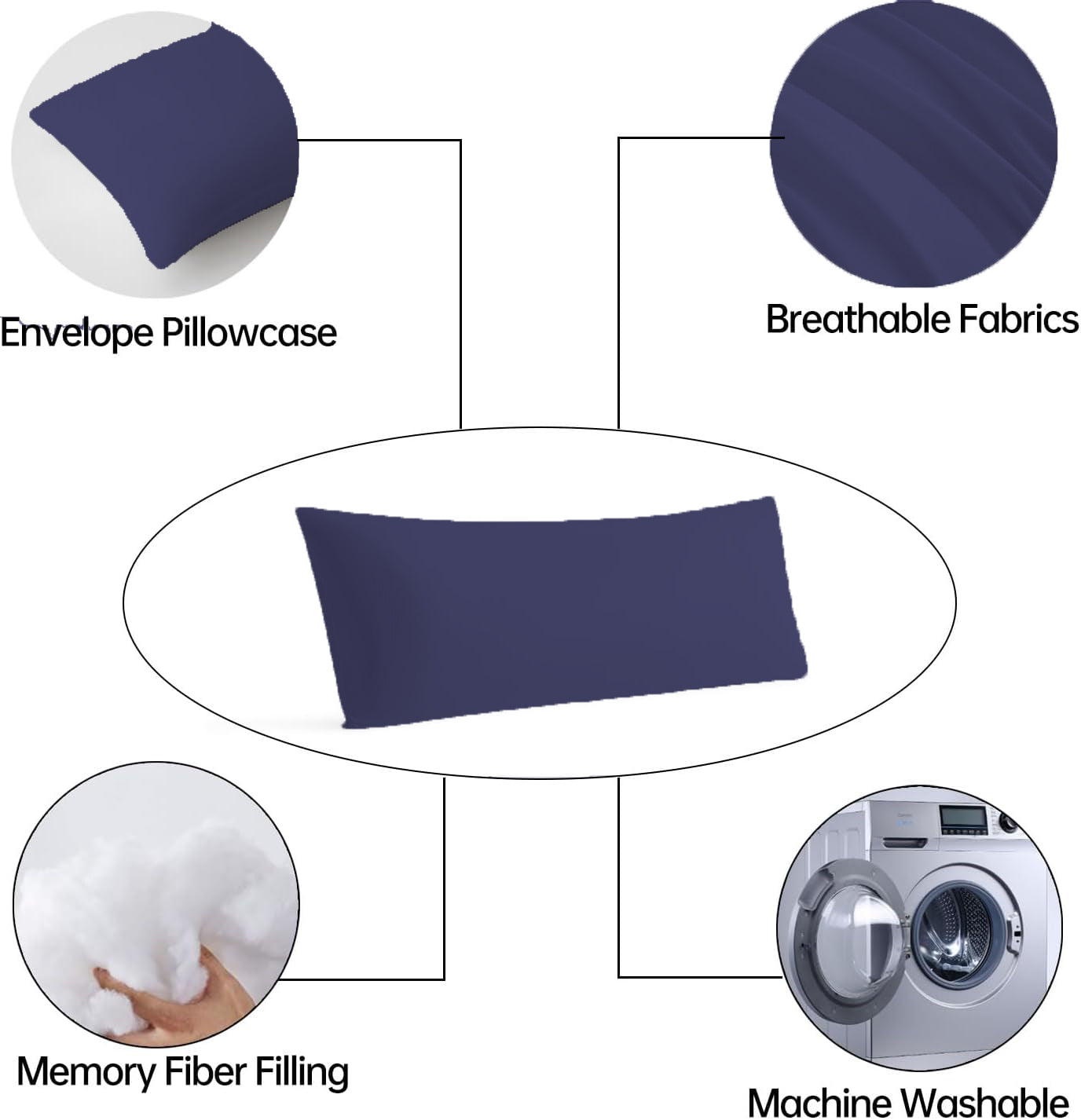 BedTreat Full Body Pillow Insert with Pillowcase for Adults,Long&Fluffy Pillow for Side Sleeper,Soft&Breathable (20X54,Blue)