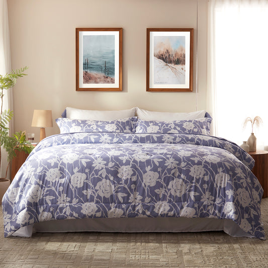 Bedtreat Comforter Sets,7-Pieces Reversible Bedding Sets,Bed in a Bag with Comforter,Flat Sheet and Fitted Sheet,Pillowcases & Shams,Shangri-La,Lavender Icing