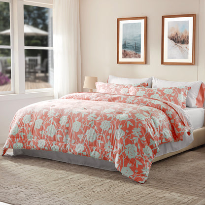 Bedtreat Comforter Sets,7-Pieces Reversible Bedding Sets,Bed in a Bag with Comforter,Flat Sheet and Fitted Sheet,Pillowcase & Sham,Shangri-La,Honeyed Apricot
