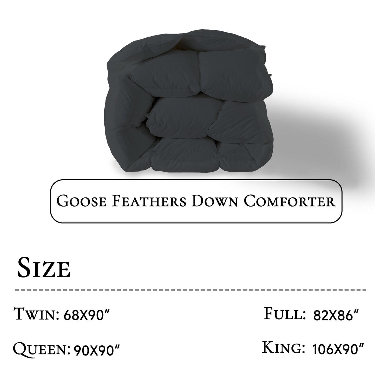 BedTreat Goose Feather Down Comforter, Luxury Hotel Bedding Comforter All Season Duvet Insert, Medium Warmth 100% Cotton Gray Cover with Corner Tabs