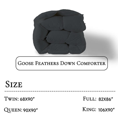 BedTreat Goose Feather Down Comforter, Luxury Hotel Bedding Comforter All Season Duvet Insert, Medium Warmth 100% Cotton Gray Cover with Corner Tabs