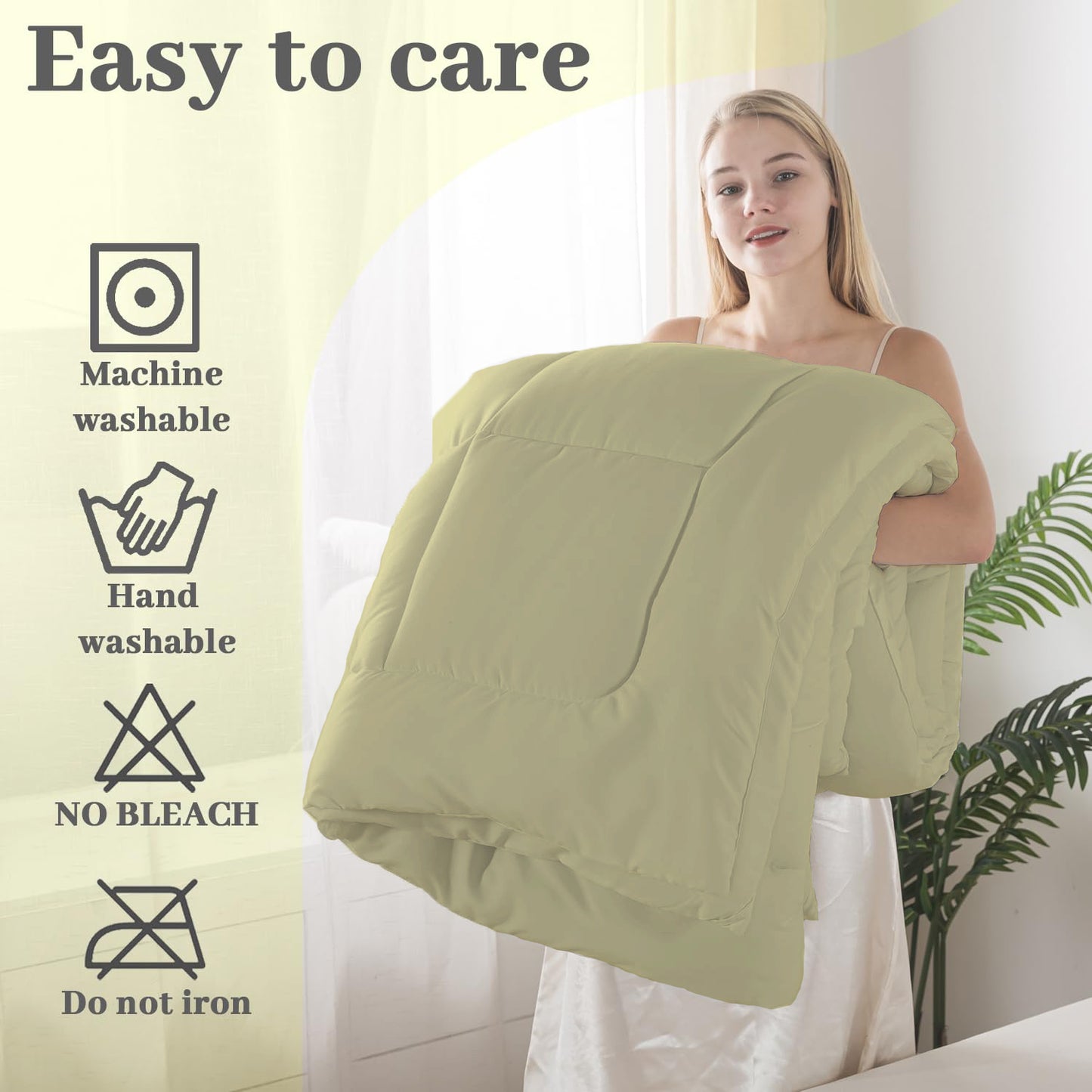 BedTreat Down Alternative Comforter with Corner Tabs - All Season Quilted 240 GSM Light Green Comforter, Machine Washable Microfiber Bedding