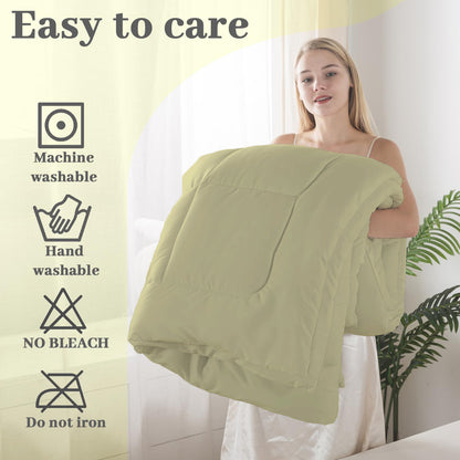 BedTreat Down Alternative Comforter with Corner Tabs - All Season Quilted 240 GSM Light Green Comforter, Machine Washable Microfiber Bedding