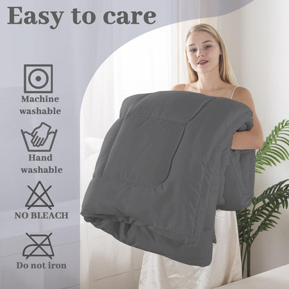 BedTreat Down Alternative Comforter with Corner Tabs - All Season Quilted 240 GSM Grey Comforter, Machine Washable Microfiber Bedding