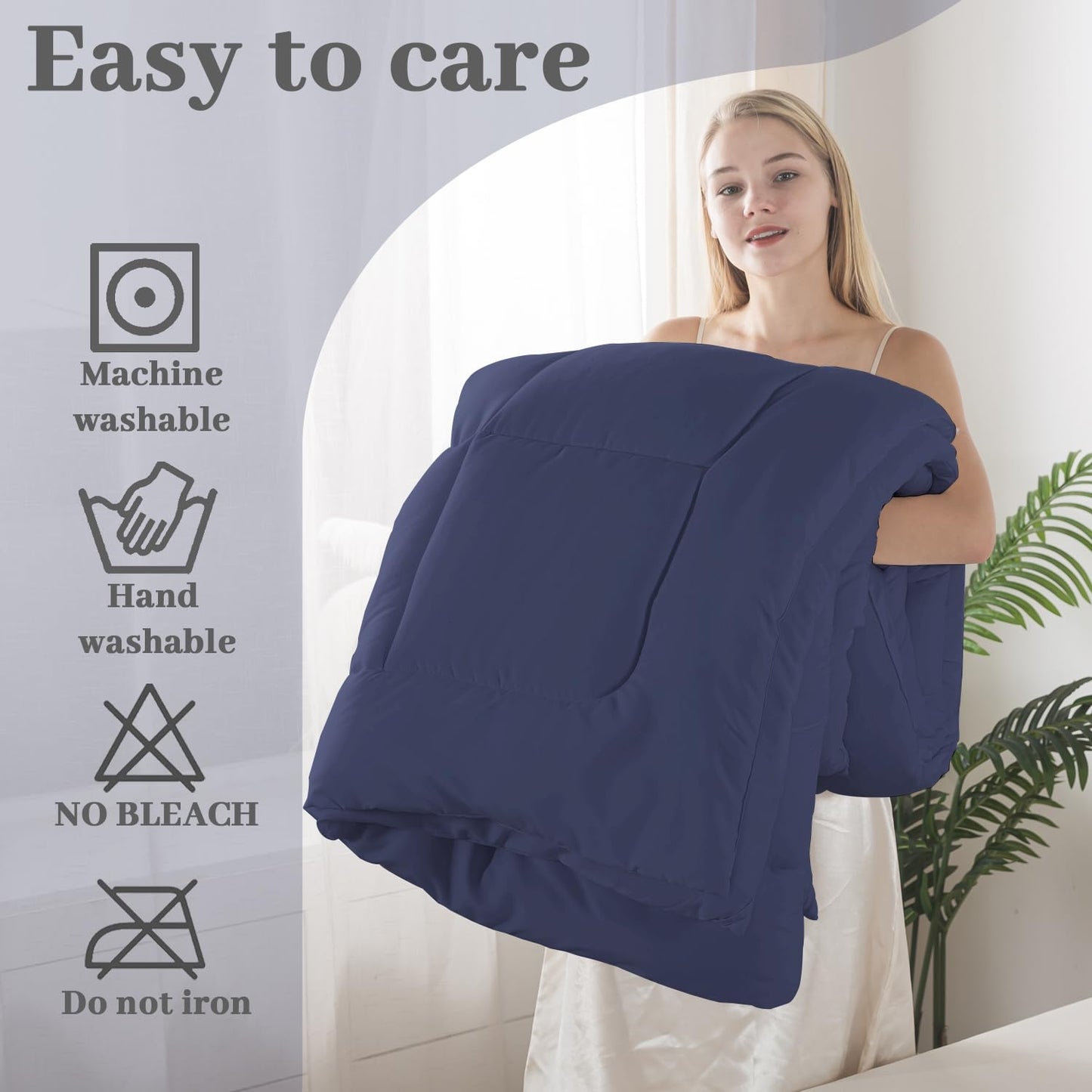 BedTreat Down Alternative Comforter with Corner Tabs - All Season Quilted 240 GSM Blue Comforter, Machine Washable Microfiber Bedding