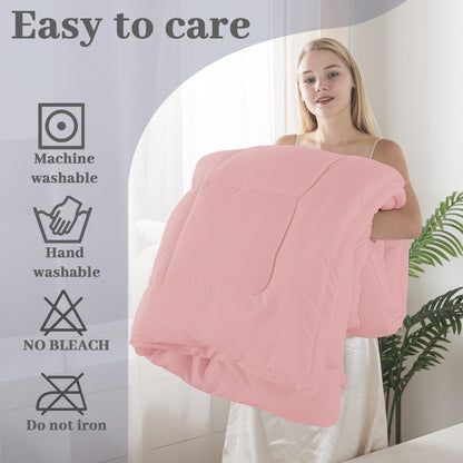 BedTreat Down Alternative Comforter with Corner Tabs - All Season Quilted 240 GSM Pink Comforter, Machine Washable Microfiber Bedding