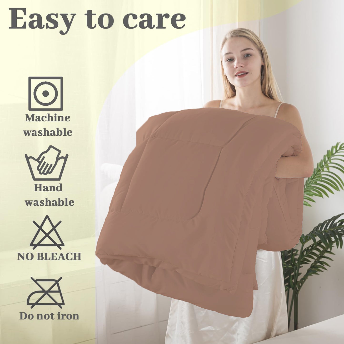 BedTreat Down Alternative Comforter with Corner Tabs - All Season Quilted 240 GSM Coffee Comforter, Machine Washable Microfiber Bedding