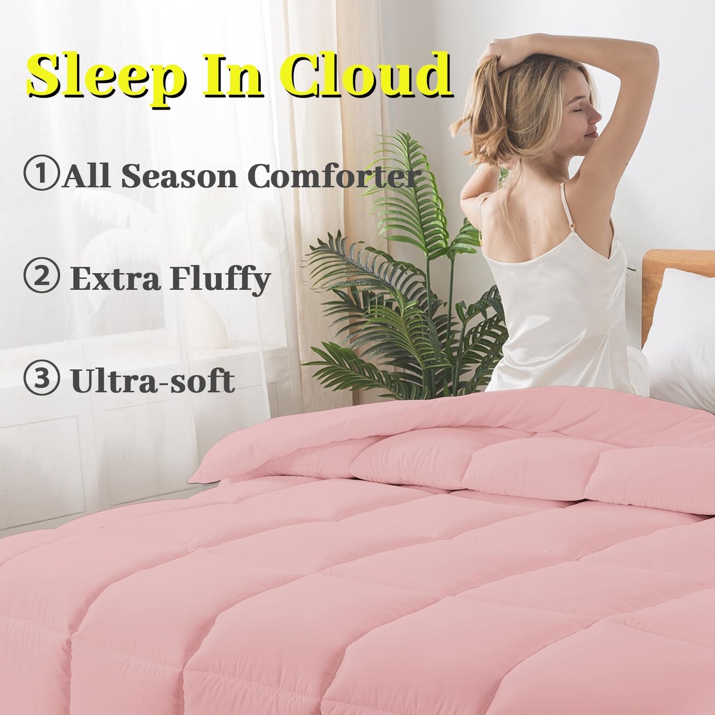 BedTreat Down Alternative Comforter with Corner Tabs - All Season Quilted 240 GSM Pink Comforter, Machine Washable Microfiber Bedding