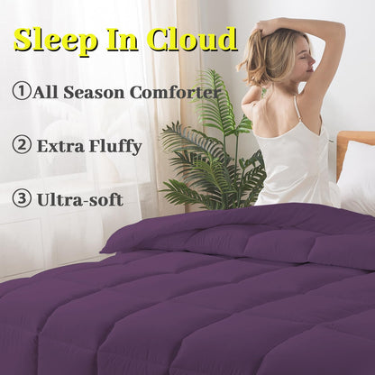 BedTreat Down Alternative Comforter with Corner Tabs - All Season Quilted Twin Size 240 GSM Purple Comforter, Machine Washable Microfiber Bedding