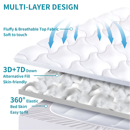 BedTreat 2" Mattress Topper for Back Pain, Breathable Mattress Pad Cover,Wave Diamond Quilted Mattress Protector Cover with 8-21" Deep Elastic Pocket